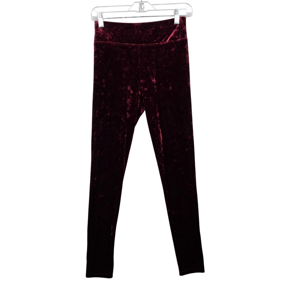 Velvet Leggings Womens Small Burgundy Crushed Velvet High Rise Stretch‎ Pants